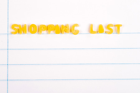 Pasta letters on a notebook pageの写真素材