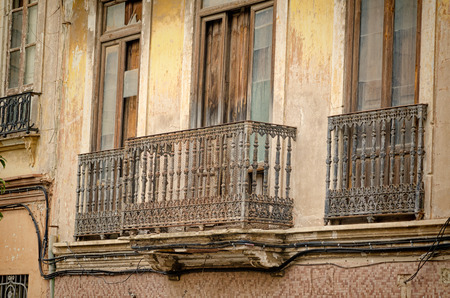 Old facades in the heart of Valencia Cabanyal districtの写真素材