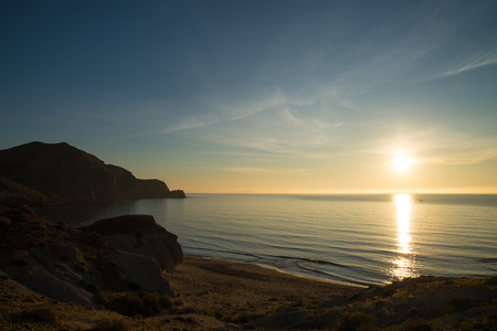 Sunny Isleta beach in Cabo de Gata natural park, Andalusia, Spainの写真素材