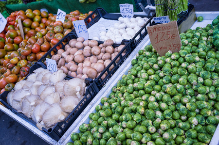 Different fruit and vegetables on  a street market stallの写真素材