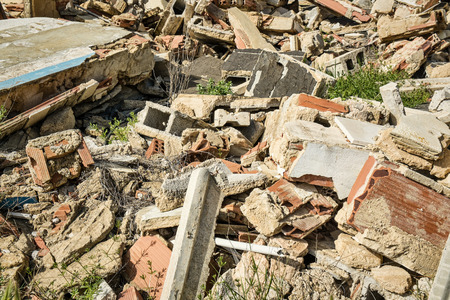 Full frame take of construction rubble on a demolition site