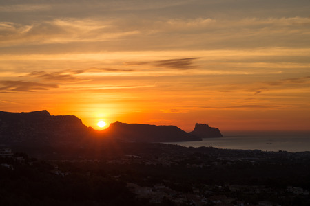 Sunrise over Altea Bay, Costa Blanca, Spainの写真素材