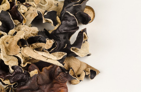 Heap of dehydrated Jews Ear mushrooms, Asian cuisine ingredientの写真素材