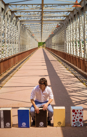 Flamenco musician with an assortment of cajon instrumentsのeditorial素材