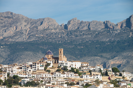 Altea old town against  its mountain background, Costa Blanca, Spainの写真素材