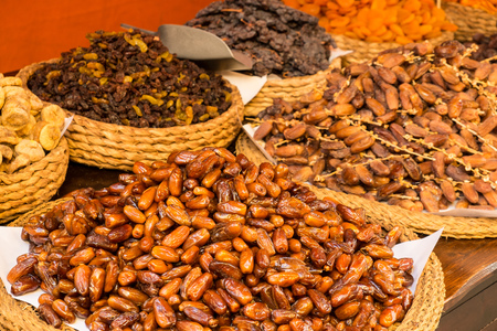 Dates and other dried fruit on a street market