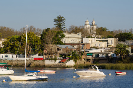 Colonia del Sacramento bay and old town, Uruguayの写真素材