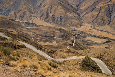 Andean mountain pass road in Salta, Argentinaの写真素材