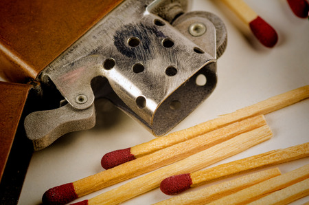 Used retro lighter and matches in a studio shot still life