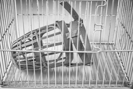 Muzzle locked inside a cage, a freedom of  speech conceptの写真素材