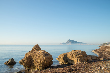 Early morning on the calm waters of Altea Bay, Costa Blanca, Spainの写真素材
