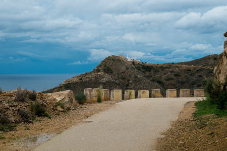 Road to the lighthouse overlooking Altea bay, Costa Blanca, Spainの写真素材