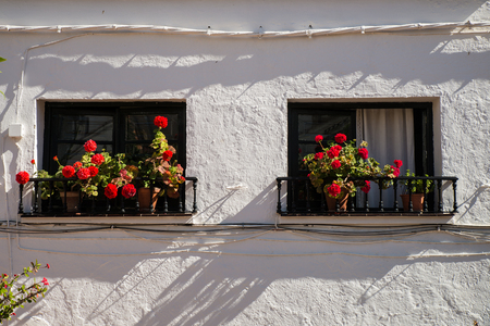 Benagalbon old town, a traditional Andalusian location full of narrow streets and flowerssの写真素材