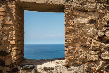 Window on old Arab Salobrena castle watching over the Mediterranean coast, Malaga, Andalusia, Spainのeditorial素材