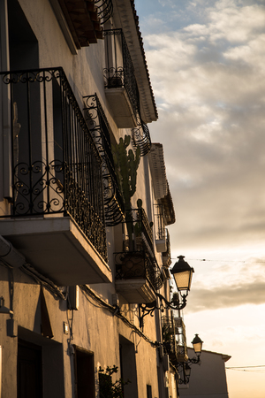 Whitewashed facade of a Mediterranean old town houseのeditorial素材