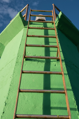 Low angle take of a harbour mouth beaconの写真素材