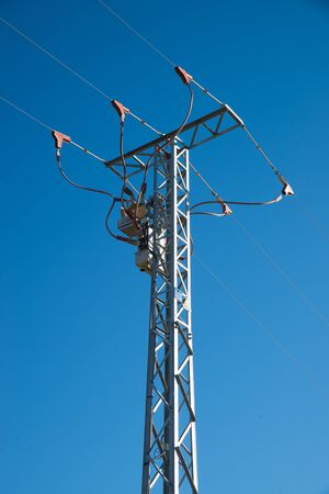 Low angle take of a large electricity pylonの写真素材