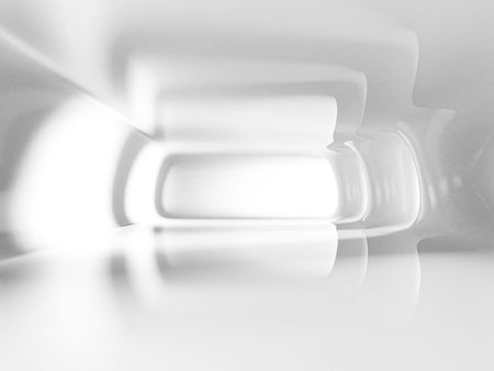 Icy corridor, reflection, 3D, interior, pillar, whiteの写真素材