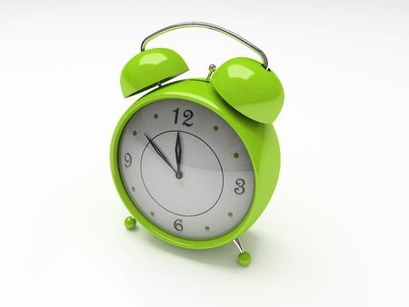 Green alarm clock isolated on white background 3D