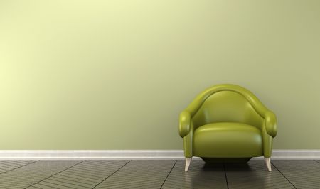 Conceptual interior with green armchair 3D renderingの写真素材
