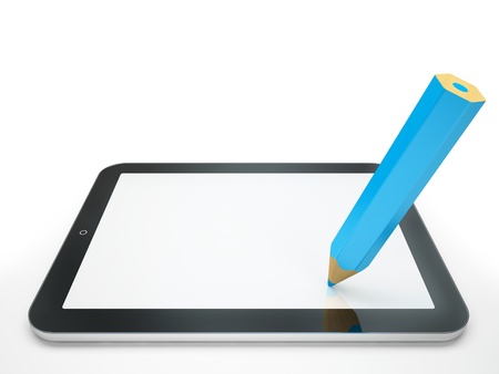 Computer tablet and pencil isolated on white background illustrationの写真素材