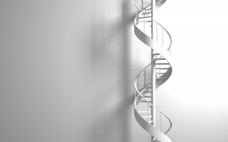 white spiral staircase on the white wall 3D renderingの写真素材
