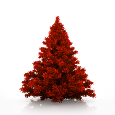 Red christmas tree isolated on white backgroundの写真素材