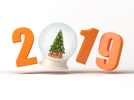 2019 numbers with snow ball 3 D illustrationの写真素材