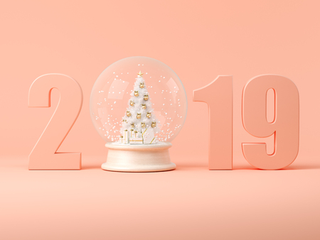 2019 numbers with snow ball 3 D illustrationの写真素材