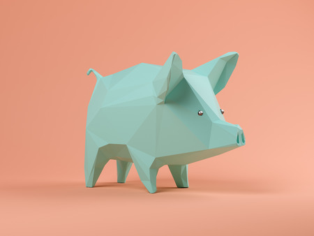Blue pig on pink background 3 D illustrationの写真素材