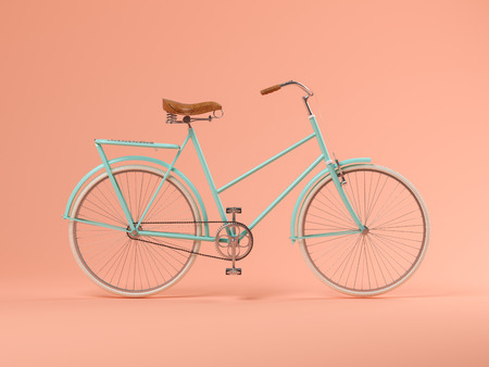Blue bicycle on pink background 3 D illustrationの写真素材