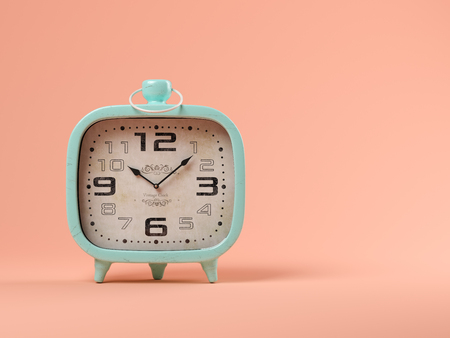 Blue clock on pink background 3 D illustration
