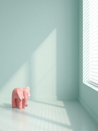 Pink elephants in empty interior 3 D illustrationの写真素材