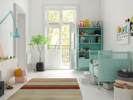 Classic children room white color 3D  renderingの写真素材