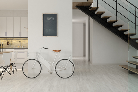 Scandinavian style interior design 3 D renderingの写真素材