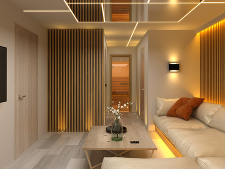 Interior of modern design room 3D illustration