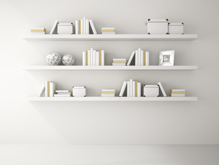 Part of white color Interior with book shelf 3D renderingの写真素材