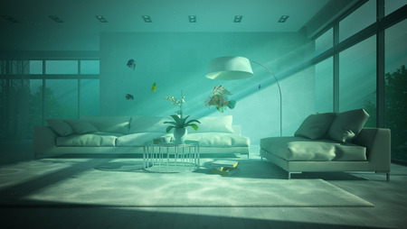 Underwater modern interior 3D renderingの写真素材