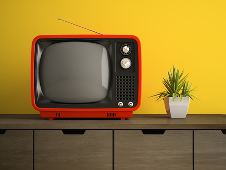 Part of interior with red retro TV 3D renderingの写真素材