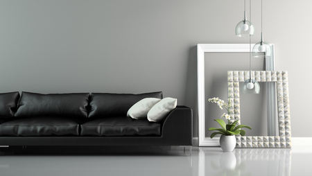 Part of  interior with sofa and stylish frames 3D renderingの写真素材