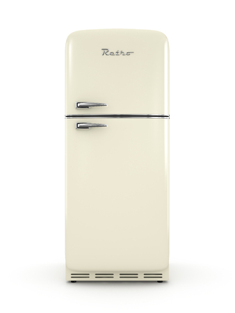 Retro fridge isolated white background 3D renderingの写真素材