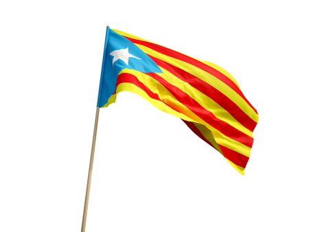 Waving Catalan flag isolated on white background 3 D illustrationの写真素材