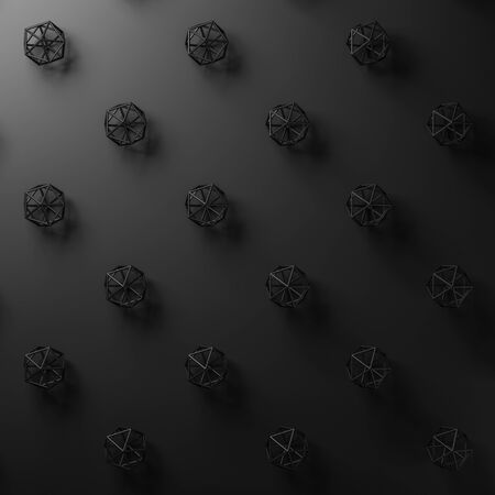 Black geometric shape on black background 3 D illustration