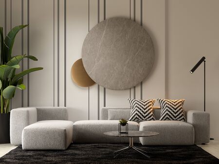 Minimalist Interior of modern living room 3 D rendering