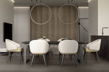 Minimalist Interior of modern living room 3 D rendering
