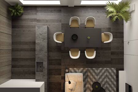 Top viewBlack minimalist Interior of modern living room 3 D rendering