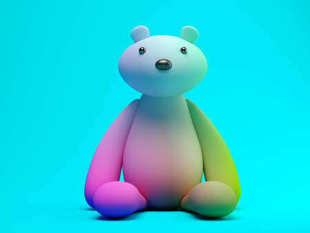 Mulicolor toy bear on blue background 3 D illustrationの写真素材