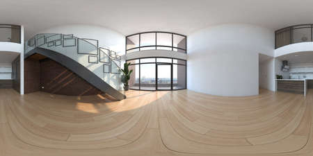 360 panorana of empty modern interior room 3D rendering