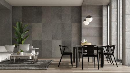 Minimalist Interior of modern living room 3D rendering
