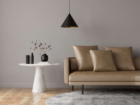Minimalist Interior of modern living room 3D rendering